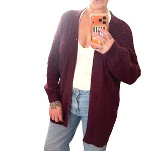 Laura Petites Cable Knit Cardigan Open Front Purple Grandmacore Dark Academia PS
